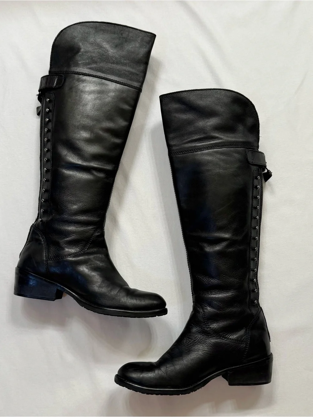 Vintage Black Leather Fold Over Boots
